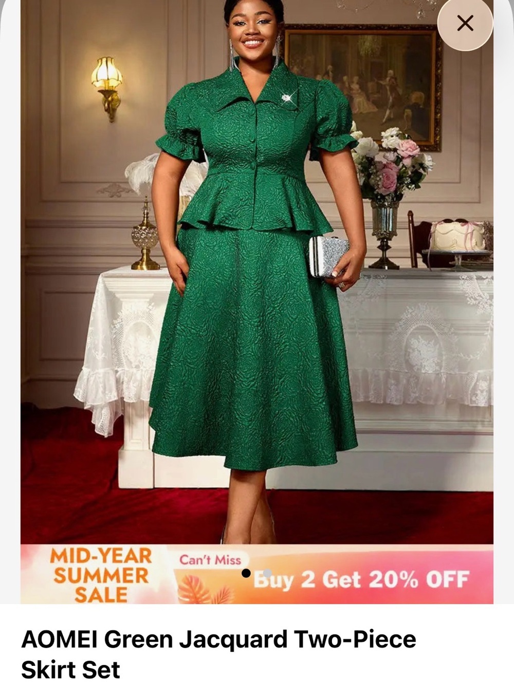AOMEI Green Jacquard Midi Dress Set